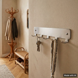 Stainless steel key hook - key rack with 5 hooks - 25cm wide - sanded on both sides